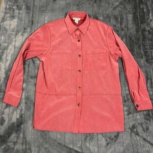 Alfred Dunner Womens Pink Snakeskin Embossed Button Down Shirt Shacket Size 8